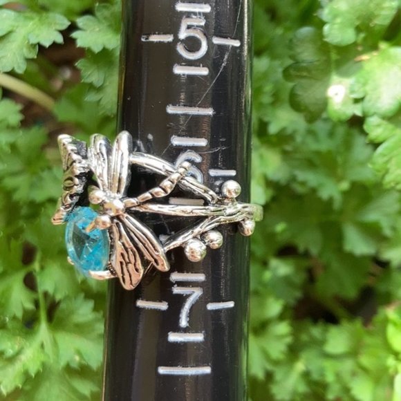 Vtg Style Dragonfly Aquamarine Ring sz 6 - Picture 9 of 12